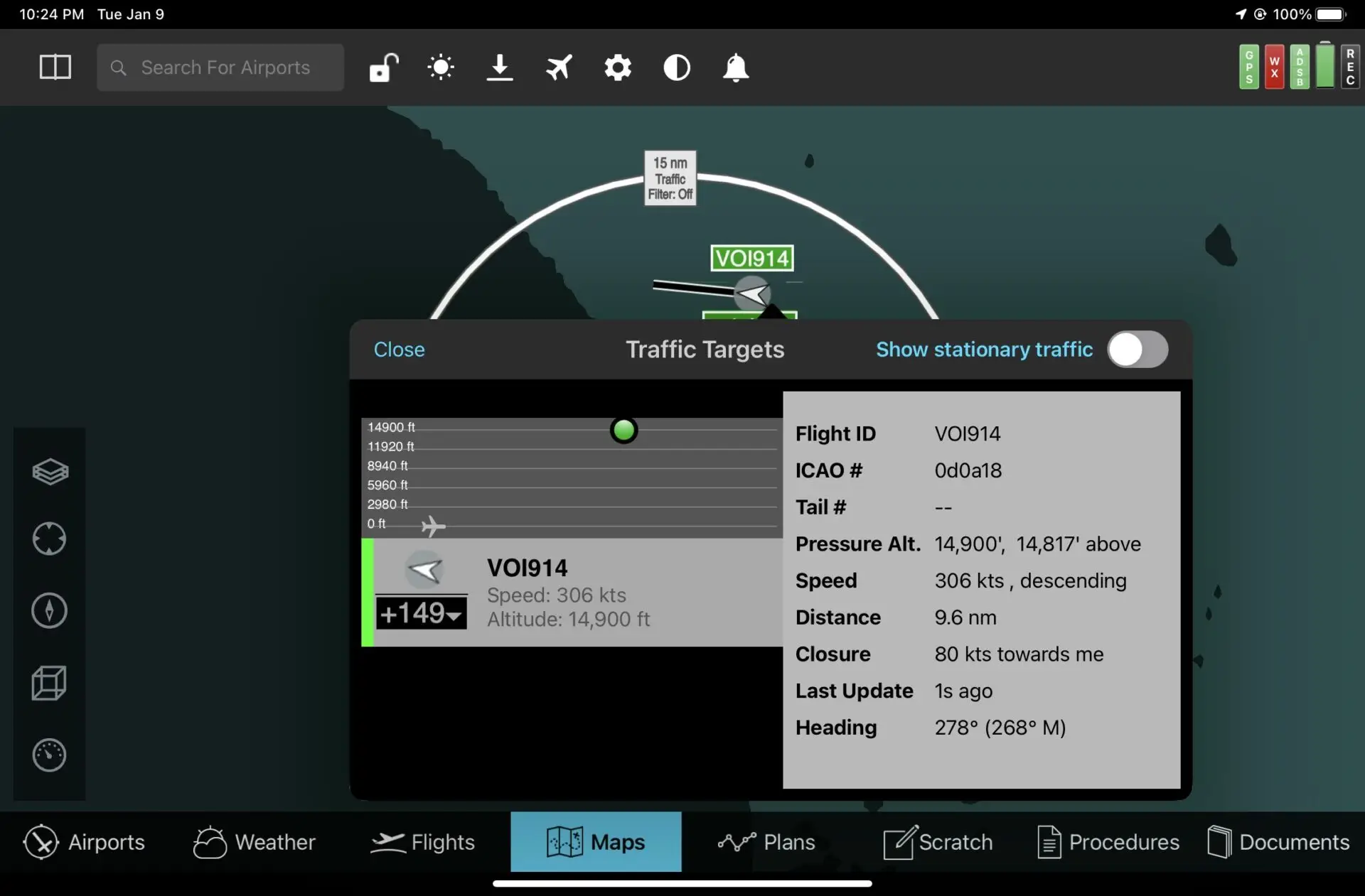 Image showing FlyQ EFB with traffic details displayed